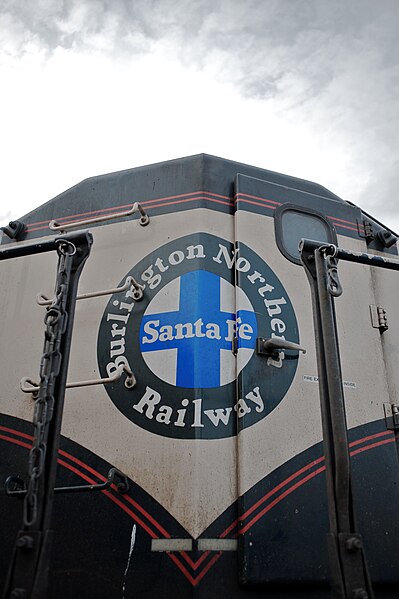 The BNSF 'heritage' logo found on an EMD SD70MAC. The colors of the logo represented the railroads that are part of BNSF