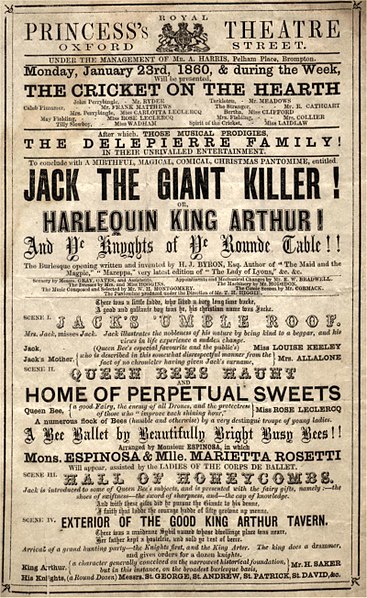 Poster for Byron's 1859–60 pantomime, Jack the Giant Killer