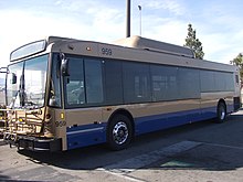 Facelifted (second-generation) NABI 40-LFW for Citizens Area Transit, serving Las Vegas; note small quarter windows between windshield and side window/front door. CAT NABI Hybrid 2008.jpg