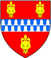 Arms of Cantilupe of Greasley Castle, Nottinghamshire: Gules, a fess vair between three leopard's faces jessant-de-lys or