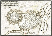 In this seventeenth-century plan of the fortified city of Casale Monferrato the citadel is the large star-shaped structure on the left. Casale Monferrato map (018 003).jpg