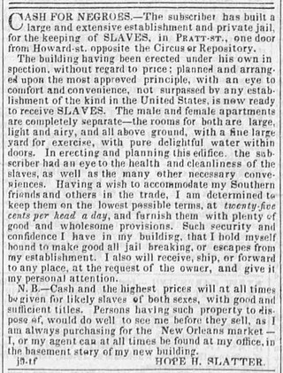 <span class="mw-page-title-main">Hope H. Slatter</span> American slave trader (1790–1853)