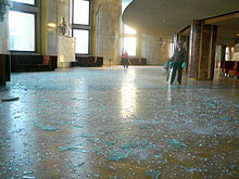Damage caused by a meteor shock wave Chelyabinsk meteor event consequences in Drama Theatre.jpg