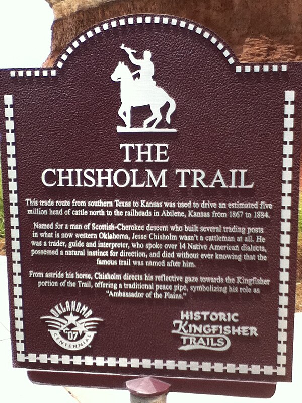 Chisholm Trail historical marker in Kingfisher, Oklahoma