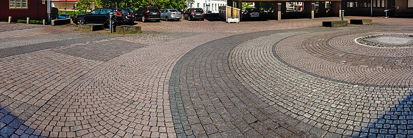 Circles of granite sett paving next to Kungstorget in Lysekil