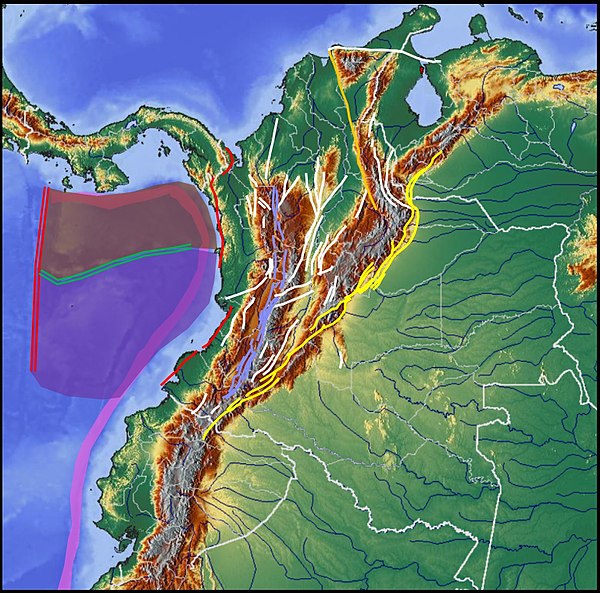 Image: Coiba & Malpelo Plates and major seismic faults of Colombia