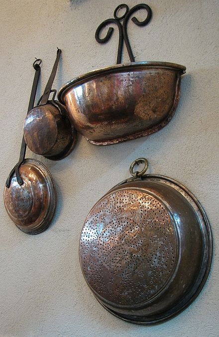 Old copper utensils in a Jerusalem restaurant