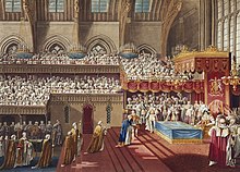 The Crown Jewels were laid before George IV at his coronation banquet. Coronation banquet of King George IV of Great Britain.jpg