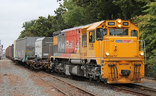 DFT7295 departing the Ashburton yard, 20 February 2013. Note the enlarged driver's side windscreen.