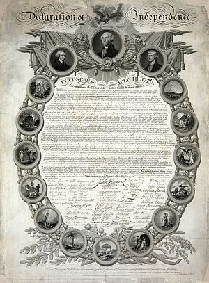 The Declaration of Independence, USA. 1819 engraving