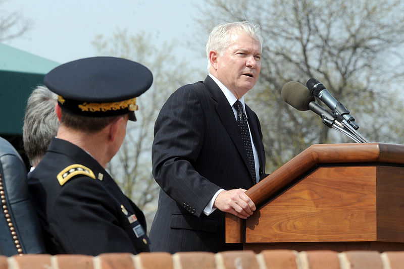 File:Defense.gov News Photo 110411-D-XH843-009 - Secretary of Defense Robert M. Gates addresses the audience during an arrival and swearing-in ceremony for Gen. Martin E. Dempsey at Fort Myer.jpg