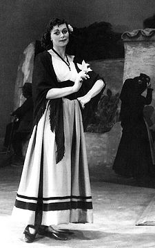 Elisabeth Söderström jako Lola v opeře Cavalleria rusticana, Královská švédská opera Stockholm, 1954