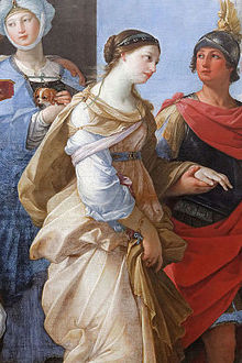 Helen leaving for Troy with Paris, as depicted by Guido Reni Enlevement d'Helene, Reni (Louvre INV 539) 09.jpg