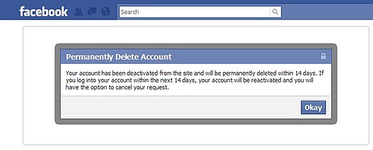 Notification for deleting Facebook profile does not mention Facebook's continual usage of profile data after deletion Facebook Delete Account Notification.jpg