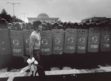 Farmer protesting the lifting of the import ban of American beef in front of the National Assembly in 1988 Farmer in tears 1988-07-18.png