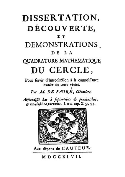 File:Faurè - Dissertation, découverte, et demonstrations de la quadrature mathematique du cercle, 1747 - 1515965.jpg