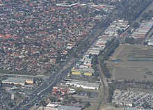 North end of the road, in Fawkner at the Western Ring Road interchange. Fawkner-Melbourne-aerial.jpg