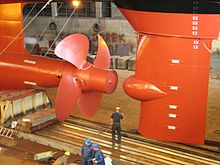 The rudder and propeller on a newly built ferry Ferry-rudder-and-propeller.jpg