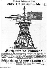 Horizontal- windmühle mit klappenden Flügeln (1880)