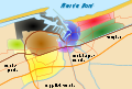 Barrios de Dunkerque - Dunkerque centre (Azul), Dunkerque Sud (morado), Malo-Les-Bains (rojo), Rosendaël (verde), Petite-Synthe (amarillo), Fort-Mardyck (verde claro), Saint-Pol-Sur-Mer (marrón), el puerto (negro)]]