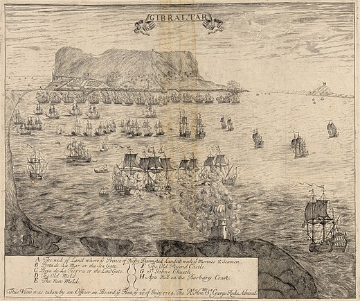 Sketch of Gibraltar by an officer of Admiral Rooke's fleet on 1 August 1704