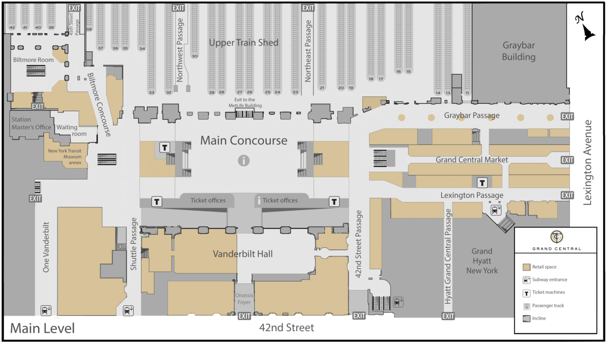 Floor plan of the main level of the terminal