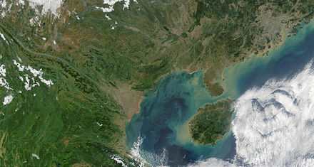 True color satellite image of the Gulf of Tonkin