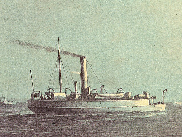 A painting of Comet, an Ant-class flat-iron gunboat, by William Frederick Mitchell