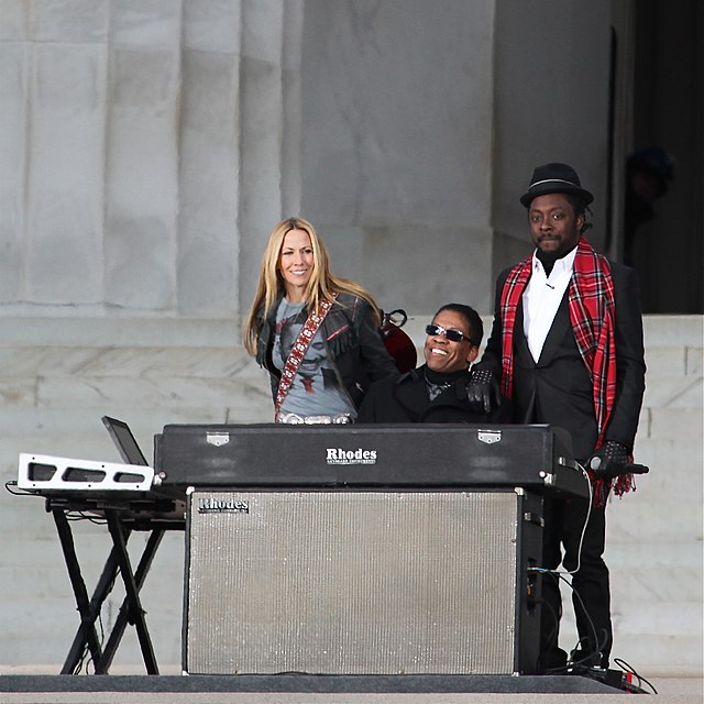 will.i.am with Sheryl Crow and Herbie Hancock, performing at the We Are One: The Obama Inaugural Celebration at the Lincoln Memorial concert