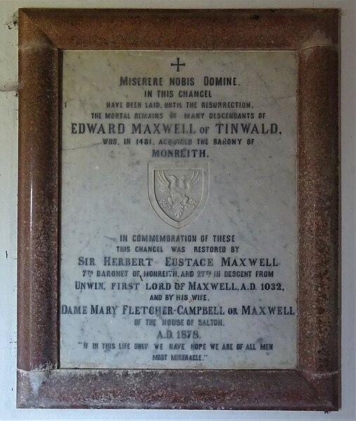 File:Herbert Maxwell's Aisle Restoration Plaque, Maxwell Aisle, Kirkmaiden-in-Furness, Monreith, Galloway.jpg