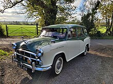 Morris Oxford Traveller Series IV having optional wheel embellishers and sun shade. Somerset 2022 Hercules Traveller 001.jpg