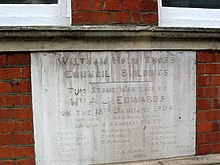 Foundation stone of the town hall Holy Cross Council offices, foundation stone - geograph.org.uk - 2430766.jpg