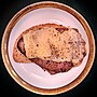 Thumbnail for File:Hot roast beef and cheddar cheese on rye bread, with Worcestershire sauce and black pepper - Massachusetts.jpg