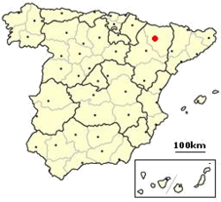 شهر اوئسکا بر نقشه اسپانیا