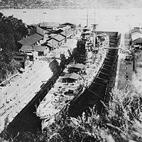 IJN heavy cuiser HAGURO 1928 under construction at MITSUBISHI Nagasaki dry dock.jpg