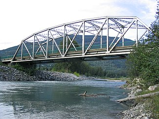 Truss steel bridge over the Illecillewaet River in Revelstoke, 2 km above the estuary