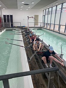 Senior Men training in a powered rowing tank in London during Easter Training Camp 2024 Indoor tank.jpg