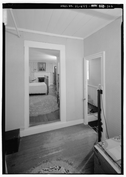 File:Interior view, second floor view looking southeast in the northwest bedroom; note Clemsons' bedroom to the east - Fort Hill, Clemson University Campus, Clemson, Pickens County, HABS SC,39-CLEM,1-106.tif