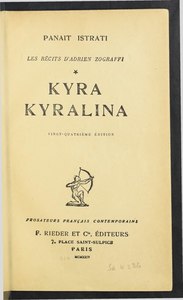 Panaït Istrati, Kyra Kyralina, 1924    