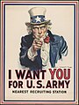 عمو سام، با عنوان «من تو را می‌خواهم، برای خدمت در ارتش». طراحی‌شده در جنگ جهانی اول، توسط جیمز مونتگومری فلگ[۶]
