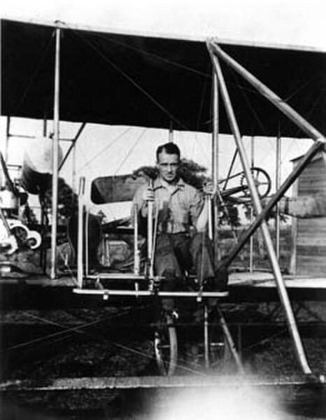Kenneth Whiting undergoing flight training at the Wright Company in Dayton, Ohio, in 1914.