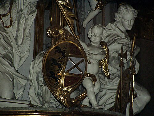 Detail der Apotheose: Putto mit dem Kärntner Wappen