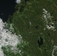 Lappajärvi (nede til højre på billedet) har set fra satellit.
