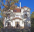 Villa with villa garden, fence with gate system and garage house in the garden