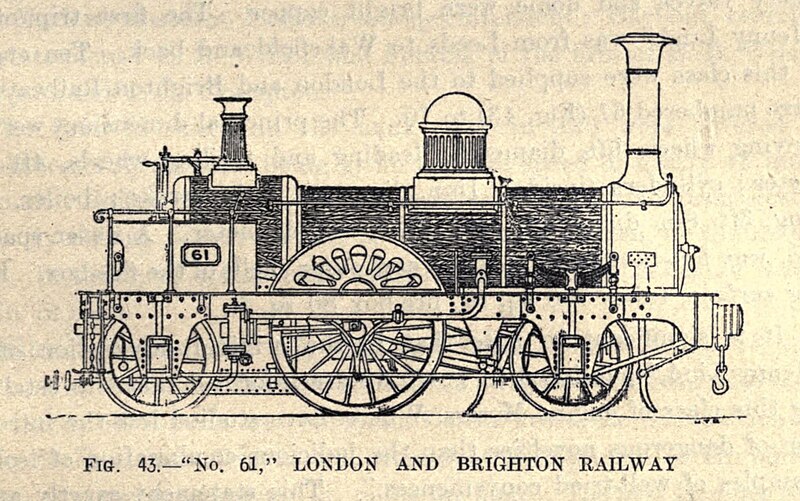 File:London, Brighton & South Coast Railway 2-2-2 Jenny Lind type locomotive No 61 built in 1847 – Original version, with caption.jpg