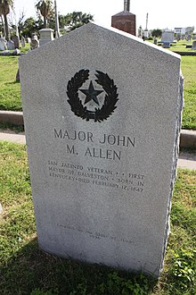 Photo of cenotaph at a Galveston cemetery for John M. Allen