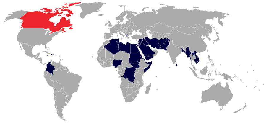 Countries whose citizens had to undergo a mandatory biometrics collection for a Canadian visa prior to the worldwide implementation date.