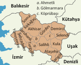 Map showing Yunusemre District in Manisa Province