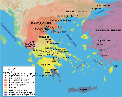 Карта на Македония по времето на Филип II в 336 г. пр. Хр.