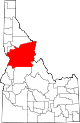 Mapa del estado que destaca el condado de Idaho